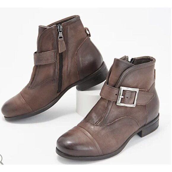 Miz Mooz Shoes - Miz Mooz Brown Espresso Leather Buckled Ankle Boots Siggy Size 36 US 5.5-6 New